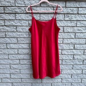 Delicate Treasures Women's Red Satin Slip Dress Size Large Mini Midi Valentines